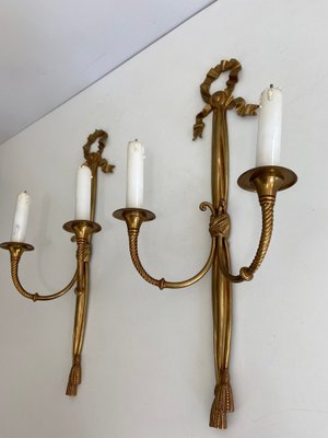 Louis XVI Style Bronze Candleholder Sconces, 1940s, Set of 2-BA-1392711