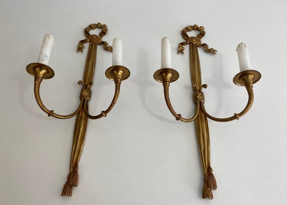 Louis XVI Style Bronze Candleholder Sconces, 1940s, Set of 2-BA-1392711