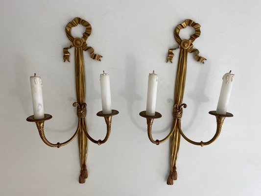 Louis XVI Style Bronze Candleholder Sconces, 1940s, Set of 2-BA-1392711