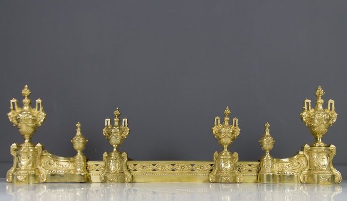 Louis XVI Style Bronze Fireplace Set from Charles Casier, Set of 5-KEG-799441