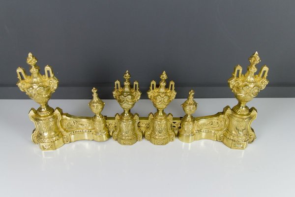 Louis XVI Style Bronze Fireplace Set from Charles Casier, Set of 5-KEG-799441