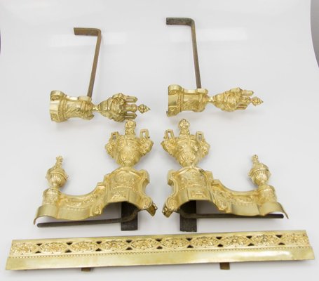 Louis XVI Style Bronze Fireplace Set from Charles Casier, Set of 5-KEG-799441