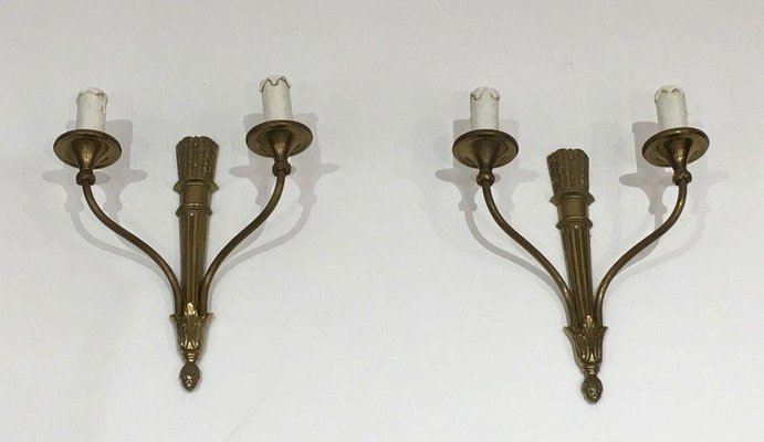 Louis XVI Style Bronze Wall Lights, Set of 2-BA-1365517