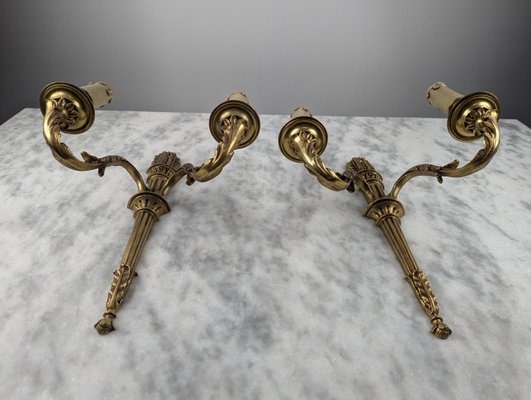 Louis XVI Style Bronze Wall Lights, Set of 2-HLV-2024371