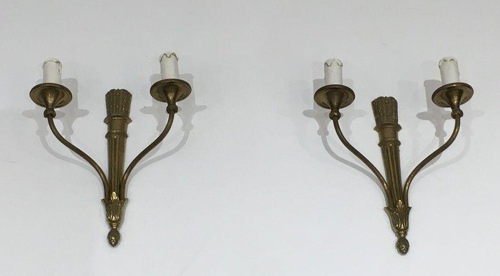 Louis XVI Style Bronze Wall Lights, Set of 2-BA-1365517