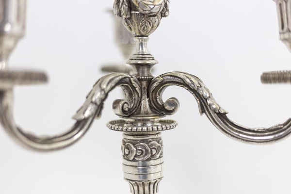 Louis XVI Style Candelabras in Silvered Bronze, 1880s, Set of 2-CEJ-1058195