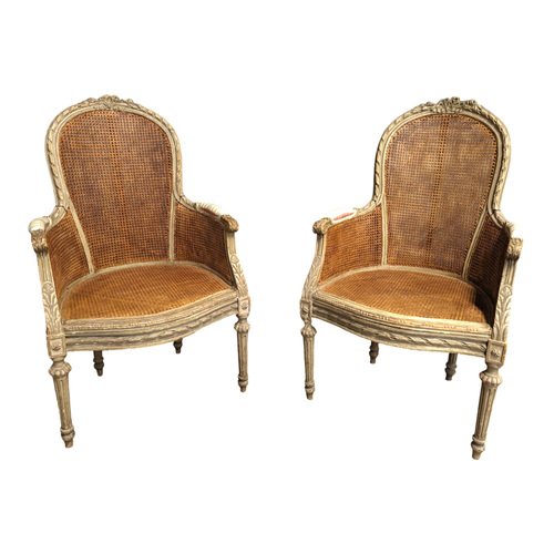 Louis XVI Style Caned Armchairs, Set of 2