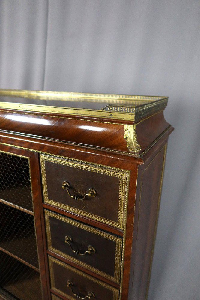 Louis XVI Style Cartonnier in Rosewood Topped & Brass Gallery