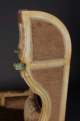 Louis XVI Style Carved Beechwood Armchair with Stool, Set of 2-FLW-1402264