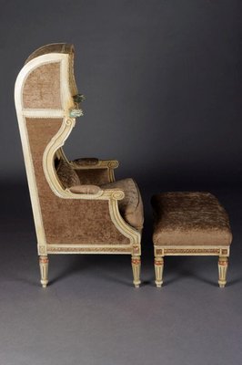 Louis XVI Style Carved Beechwood Armchair with Stool, Set of 2-FLW-1402264