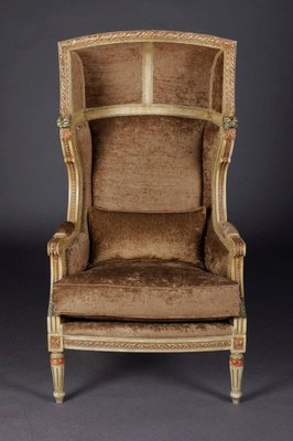 Louis XVI Style Carved Beechwood Armchair with Stool, Set of 2-FLW-1402264