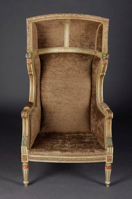 Louis XVI Style Carved Beechwood Armchair with Stool, Set of 2-FLW-1402264