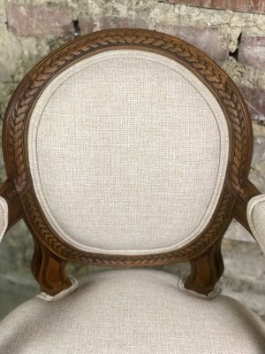 Louis XVI Style Carved Walnut Armchair with Beige Upholstery-RWZ-1336779