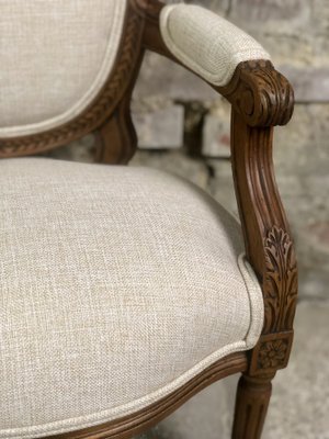 Louis XVI Style Carved Walnut Armchair with Beige Upholstery-RWZ-1336779