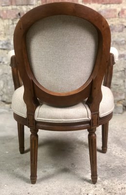 Louis XVI Style Carved Walnut Armchair with Beige Upholstery-RWZ-1336779