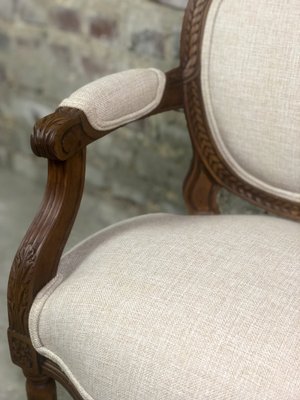 Louis XVI Style Carved Walnut Armchair with Beige Upholstery-RWZ-1336779