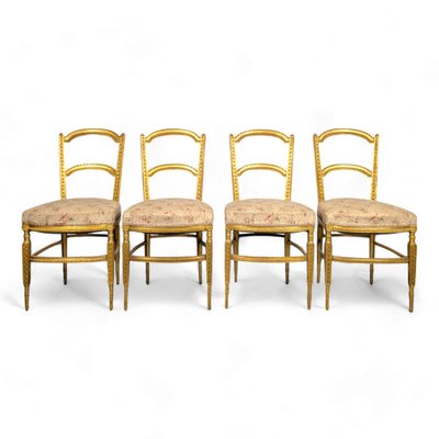 Louis XVI Style Chairs in Gilded Wood, Set of 4-HLV-2024398