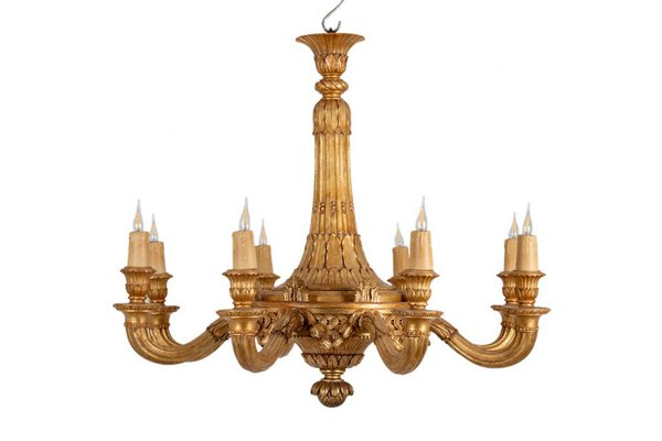 Louis XVI Style Chandelier in Carved and Gilded Wood by Dumez, 1950s-CEJ-1764893