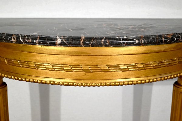 Louis XVI Style Console Table in Marble and Golden Wood-RVK-1395676