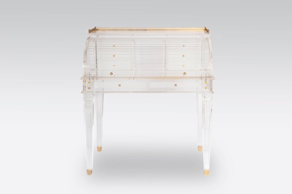 Louis XVI Style Cylinder Secretary Desk in Acrylic Glass, Late 1980s-NJJ-955144