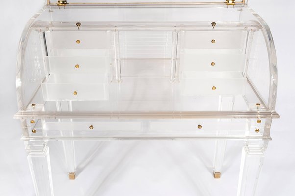 Louis XVI Style Cylinder Secretary Desk in Acrylic Glass, Late 1980s-NJJ-955144