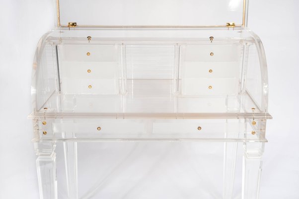 Louis XVI Style Cylinder Secretary Desk in Acrylic Glass, Late 1980s-NJJ-955144