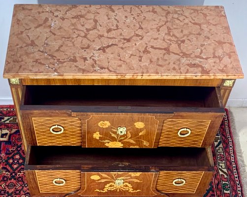 Louis XVI Style Dresser with Flower Marquetry & Pink Marble, 1920s-EQU-1419324