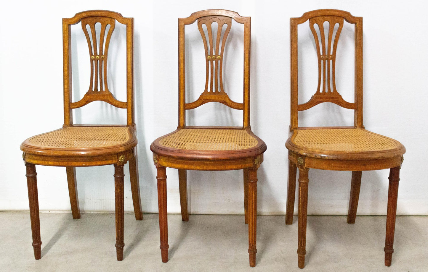 Louis XVI Style French Caned Dining Chairs or Side Chairs, Set of 2