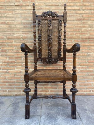 Louis XVI Style French Carved Walnut Armchair with Reed Seats-NOU-773404