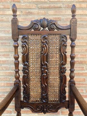 Louis XVI Style French Carved Walnut Armchair with Reed Seats-NOU-773404