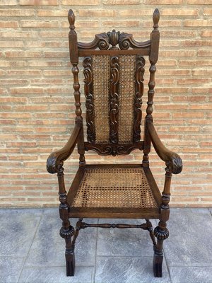 Louis XVI Style French Carved Walnut Armchair with Reed Seats-NOU-773404