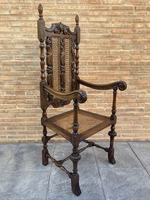 Louis XVI Style French Carved Walnut Armchair with Reed Seats-NOU-773404