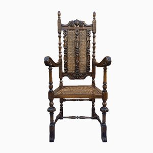 Louis XVI Style French Carved Walnut Armchair with Reed Seats-NOU-773404