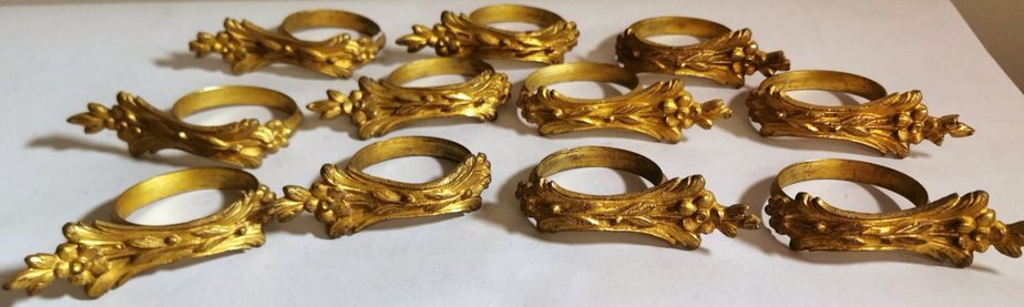 Louis XVI Style French Gilt and Chiseled Bronze Curtain Rings, Set of 11-QRS-1143795