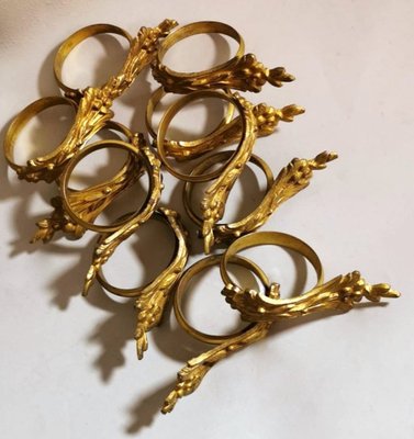 Louis XVI Style French Gilt and Chiseled Bronze Curtain Rings, Set of 11-QRS-1143795