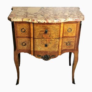 Louis XVI Style French Walnut Briarwood Chest of Drawers with Marble Top-QRS-825767