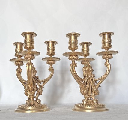 Louis XVI Style Gilded Bronze Candlesticks, Set of 2-AWH-1309230