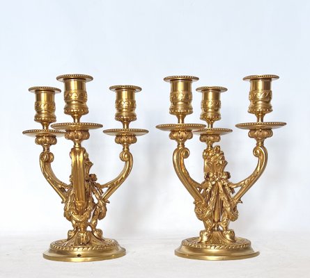 Louis XVI Style Gilded Bronze Candlesticks, Set of 2-AWH-1309230