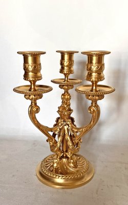 Louis XVI Style Gilded Bronze Candlesticks, Set of 2-AWH-1309230