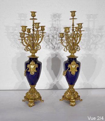 Louis XVI Style Gilded Bronze Clock & Vases, Set of 3-RVK-1372845