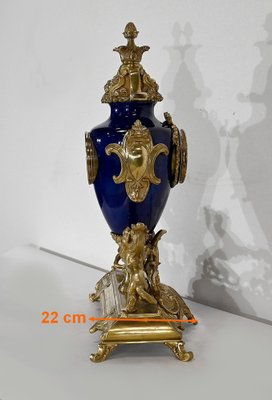 Louis XVI Style Gilded Bronze Clock & Vases, Set of 3-RVK-1372845