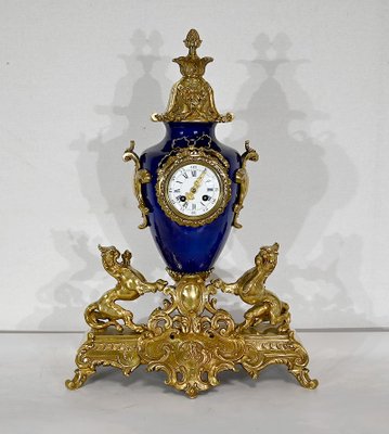 Louis XVI Style Gilded Bronze Clock & Vases, Set of 3-RVK-1372845