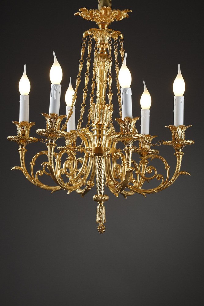 Louis XVI Style Gilt Bronze Chandelier with Parrots