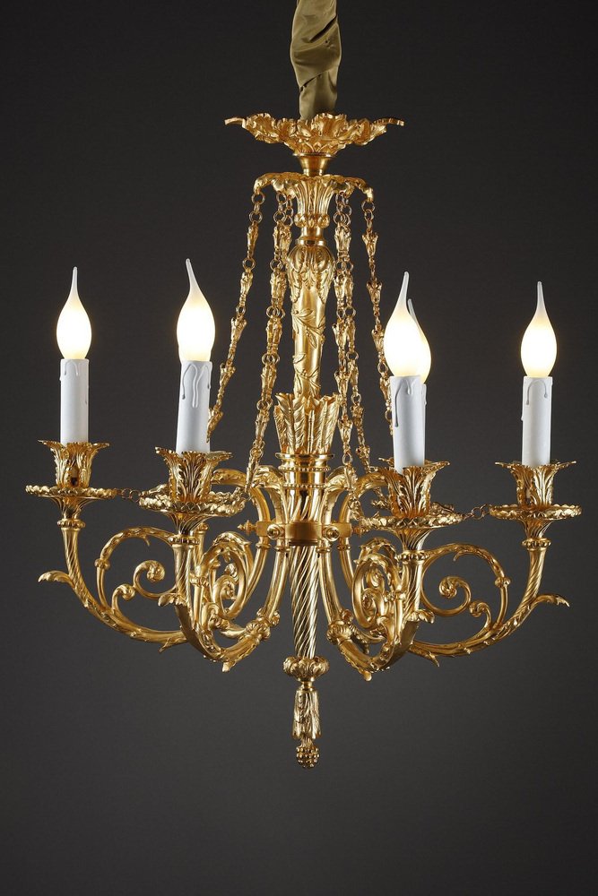 Louis XVI Style Gilt Bronze Chandelier with Parrots