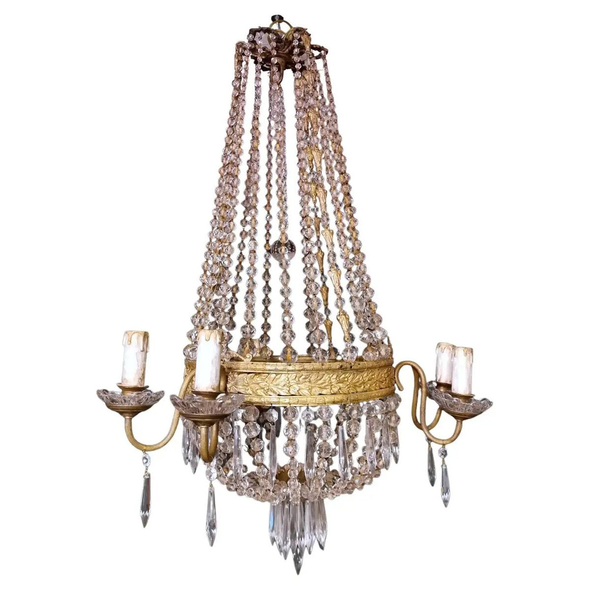 Louis XVI Style Hot Air Balloon Chandelier in Lead Crystal and Gilded Brass