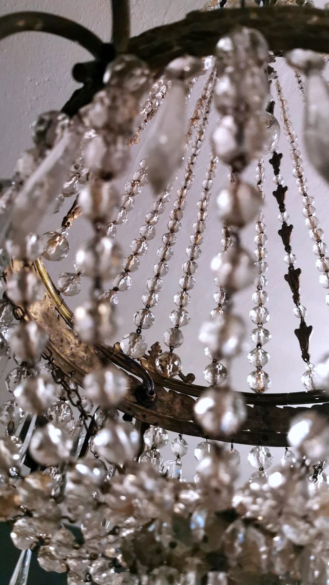 Louis XVI Style Hot Air Balloon Chandelier in Lead Crystal and Gilded Brass