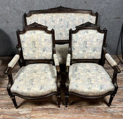 Louis XVI Style Living Room Set in Rosewood and Gilding, Set of 3-MWB-1782662