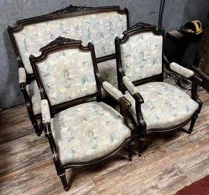 Louis XVI Style Living Room Set in Rosewood and Gilding, Set of 3-MWB-1782662