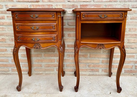 Louis XVI Style Nightstands with Drawers and Cabriole Legs, 1960s, Set of 2-NOU-1807260