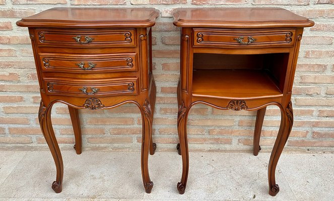 Louis XVI Style Nightstands with Drawers and Cabriole Legs, 1960s, Set of 2-NOU-1807260